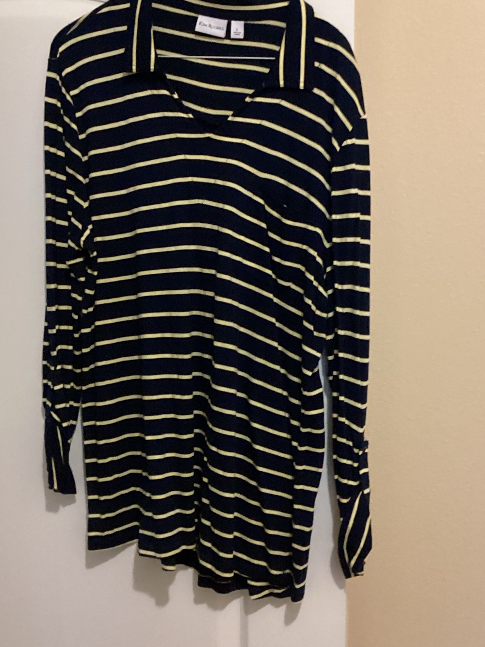 Kim Rogers Black and Yellow Striped Long Sleeve Polo Top